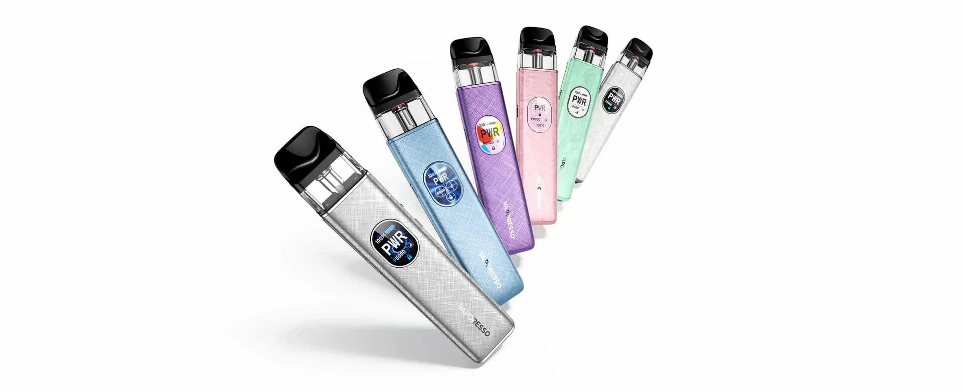 Assorted colorful vape devices on a white background Vaporesso XROS 5 30W Pod Kit