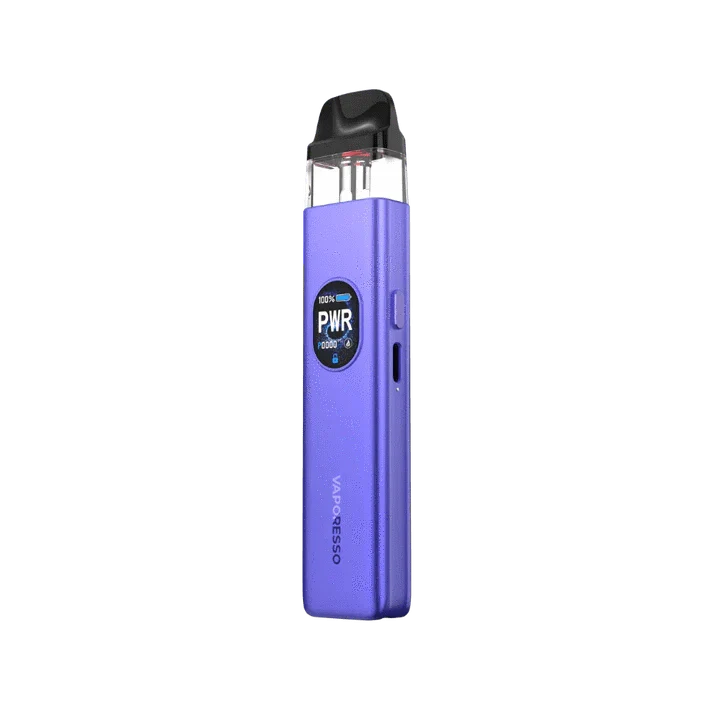 A Vaporesso XROS 5 30W Pod Kit in blue color with a textured design, featuring a display screen and a pod mod style design. Vaporesso XROS 5 30W Pod Kit