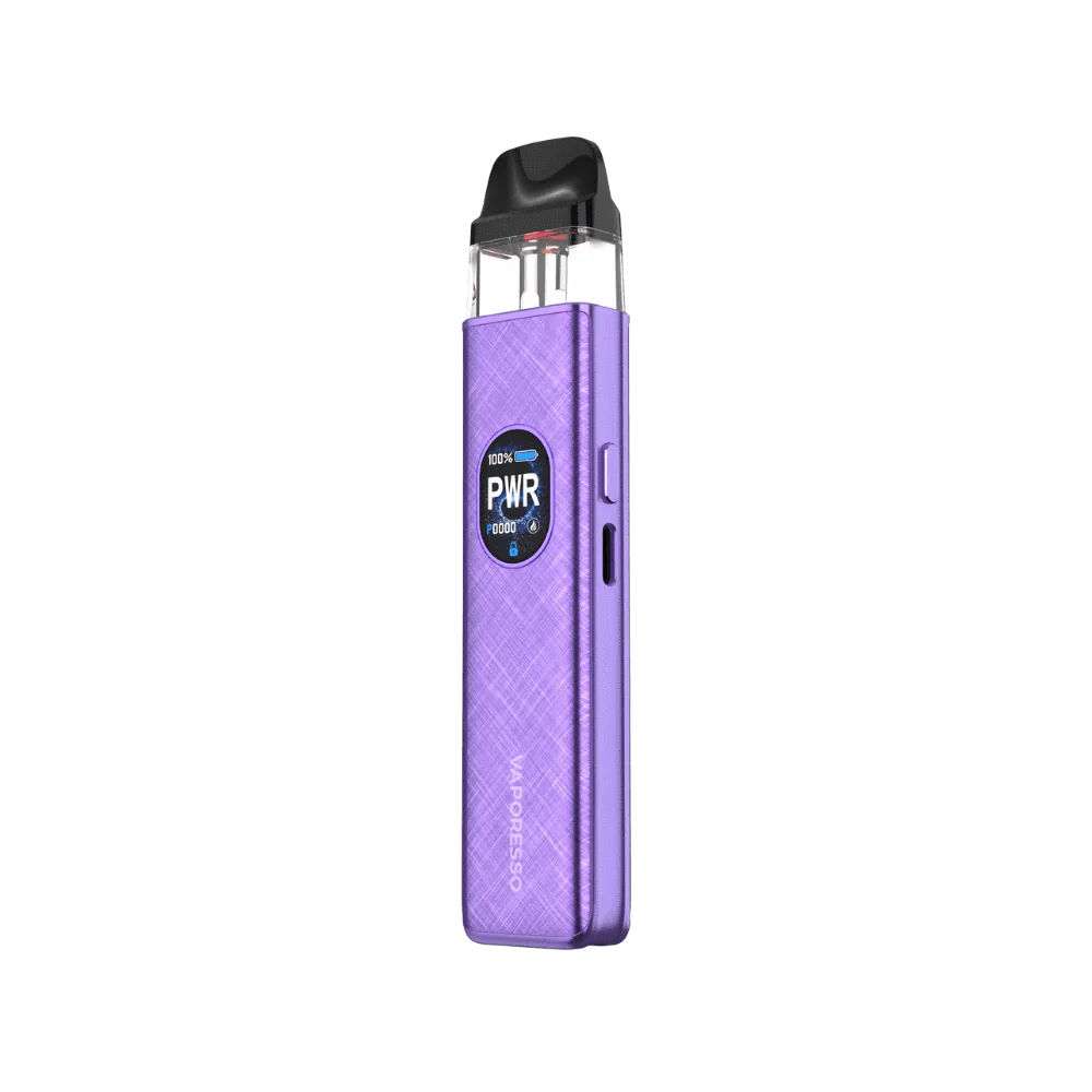 A Vaporesso XROS 5 30W Pod Kit in blue color with a textured design, featuring a display screen and a pod mod style design. Vaporesso XROS 5 30W Pod Kit